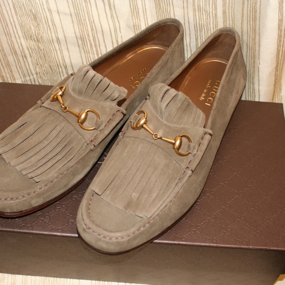 Gucci Natural Suede Rare Fringe Horsebit Loafer